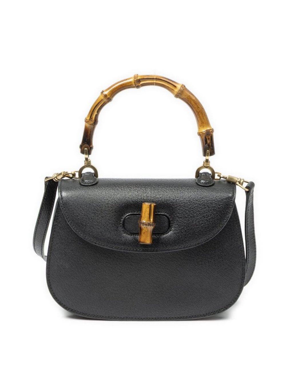 Gucci Small Bamboo Top Handle Flap Bag Black Studded Calfskin